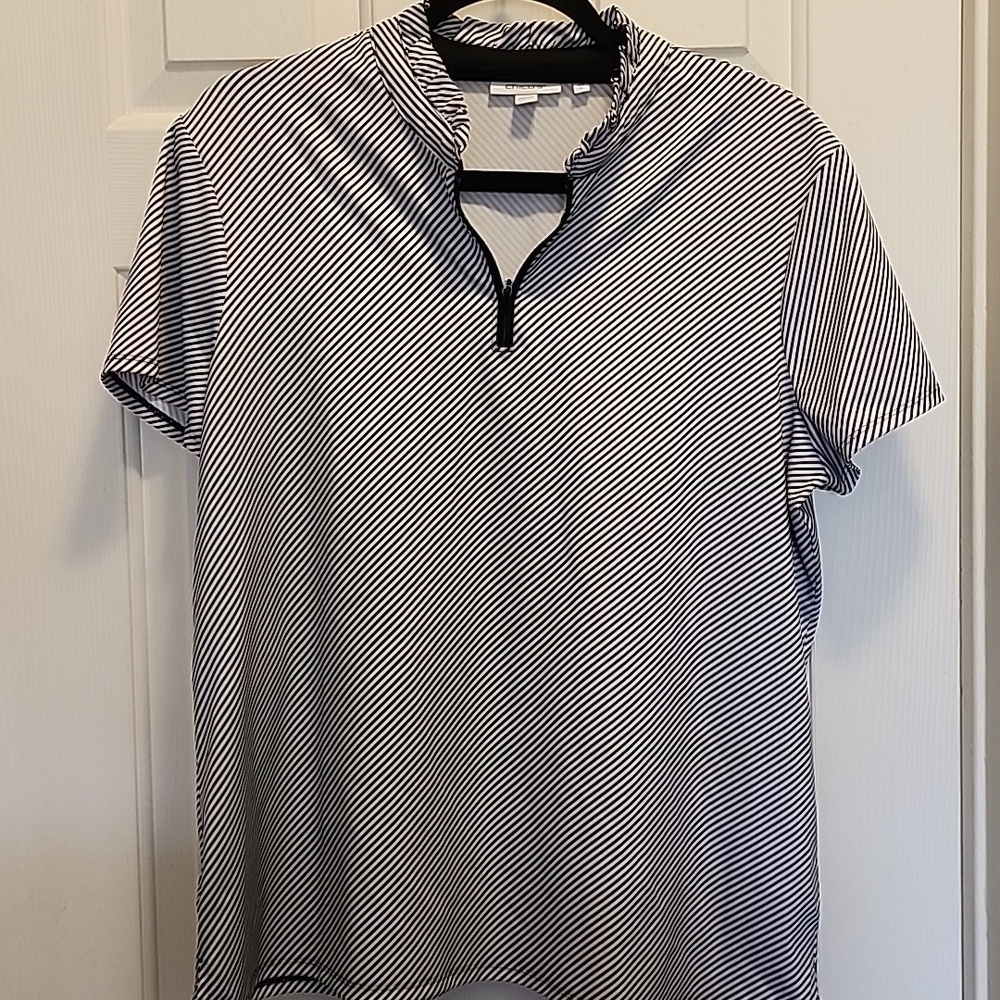 Chicos Zenergy Black and white strip golf with quarter zip sz 2 (large)